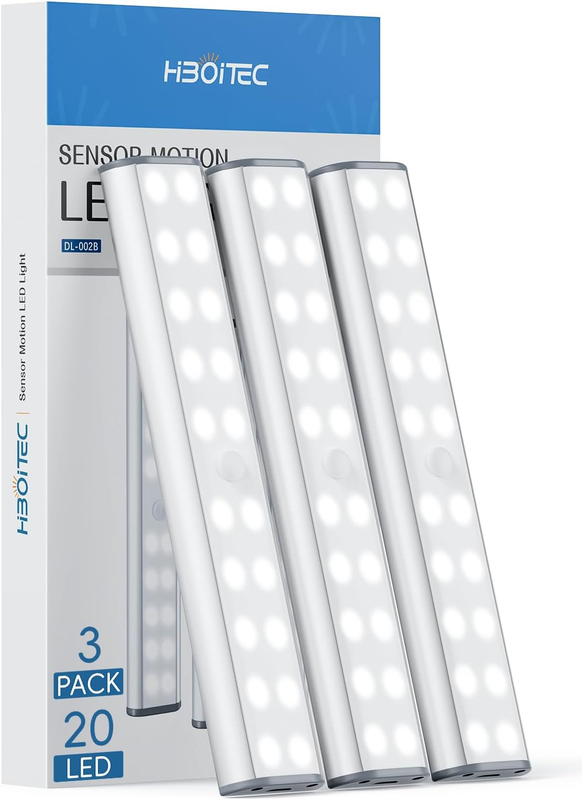 Under Cabinet Lighting Closet Light 20 LEDs 3 Packs, Wireless Rechargeable Cabin