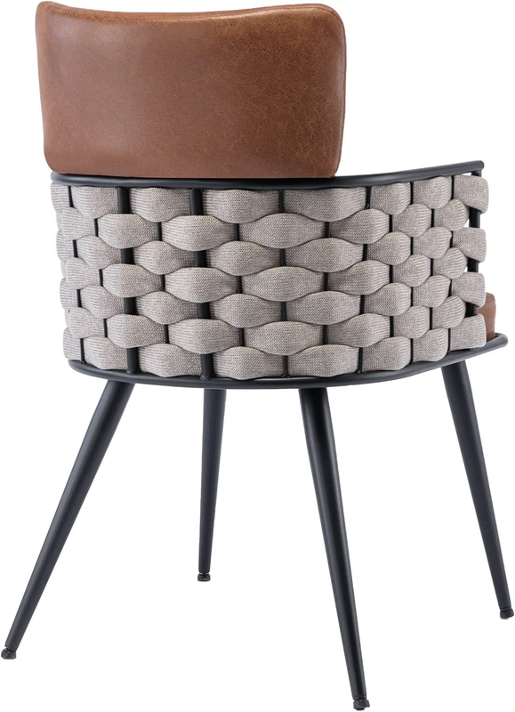 Mid-Century Modern Dining Chairs Set of 4, Handmade Woven Kitchen Chairs, Suede