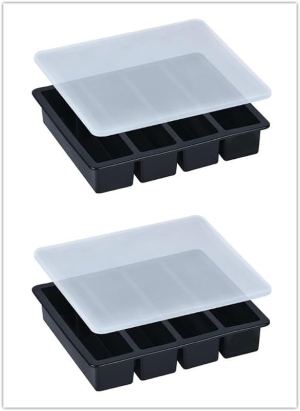 Large and Long Ice Cube Tray 2 Pack Silicone Freezing Container Sticks with Lid