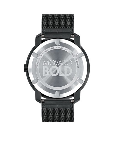 Pre-owned Movado Brand  Bold Men's Black Stainless Steel Mesh Bracelet Watch 3600261