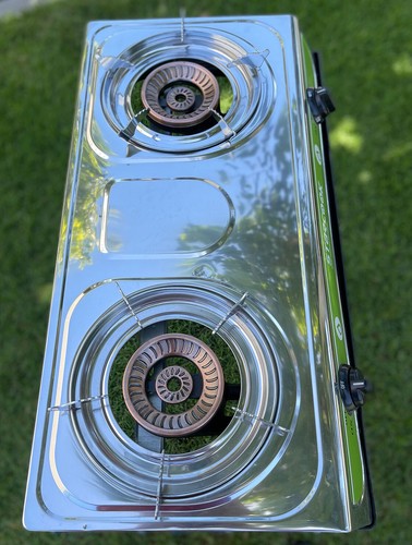 Stainless Double Propane LP Burner Stove Cooker W/Cast Iron Stand & Regulator