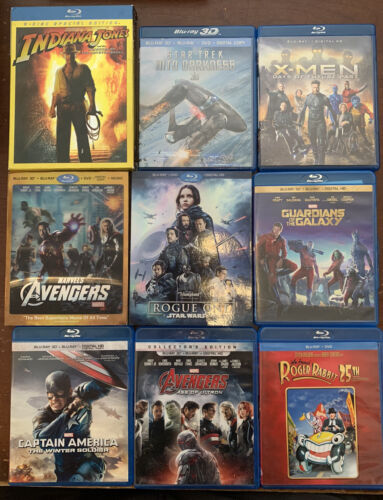 Blu-ray DVD lot of 9 Movies - Marvel, Star trek, Star Wars, Indiana Jones, Etc Blu-ray DVD lot of 9 Movies - Marvel, Star trek, Star Wars, Indiana Jones, Etc