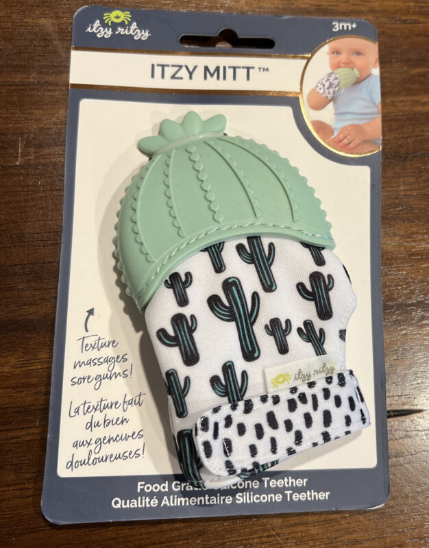 Itzy Ritzy Infant Baby 3M+ Green Cactus Silicone Teether Itzy Mitt NEW