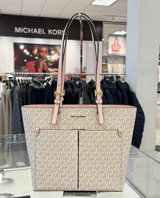 MICHAEL KORS JET SET TRAVEL MD DOUBLE POCKET TOTE SHOULDER BAG MK VANILLA PINK