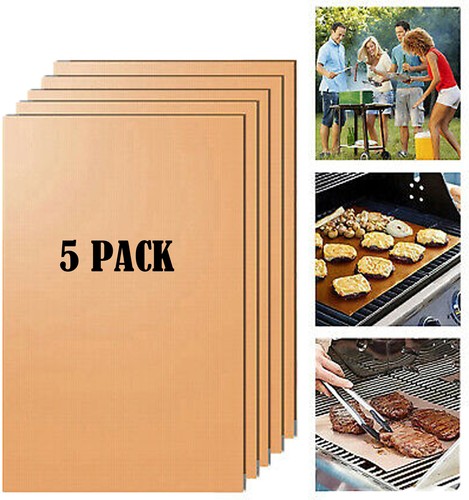 5X BBQ Grillmatte Glasfaser Kochen Dauer Grillunterlage Grillfolie Backofenfolie