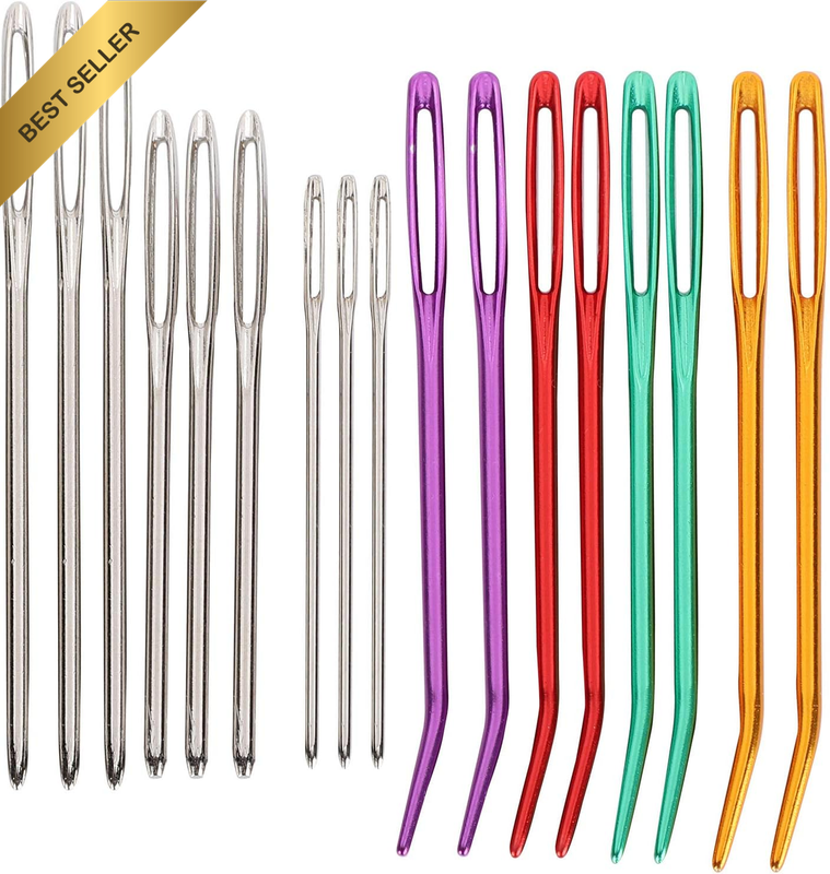 16 PCS Jumbo Bent Tip Tapestry Needles with Large Eye Blunt Steel Darninig Yarn