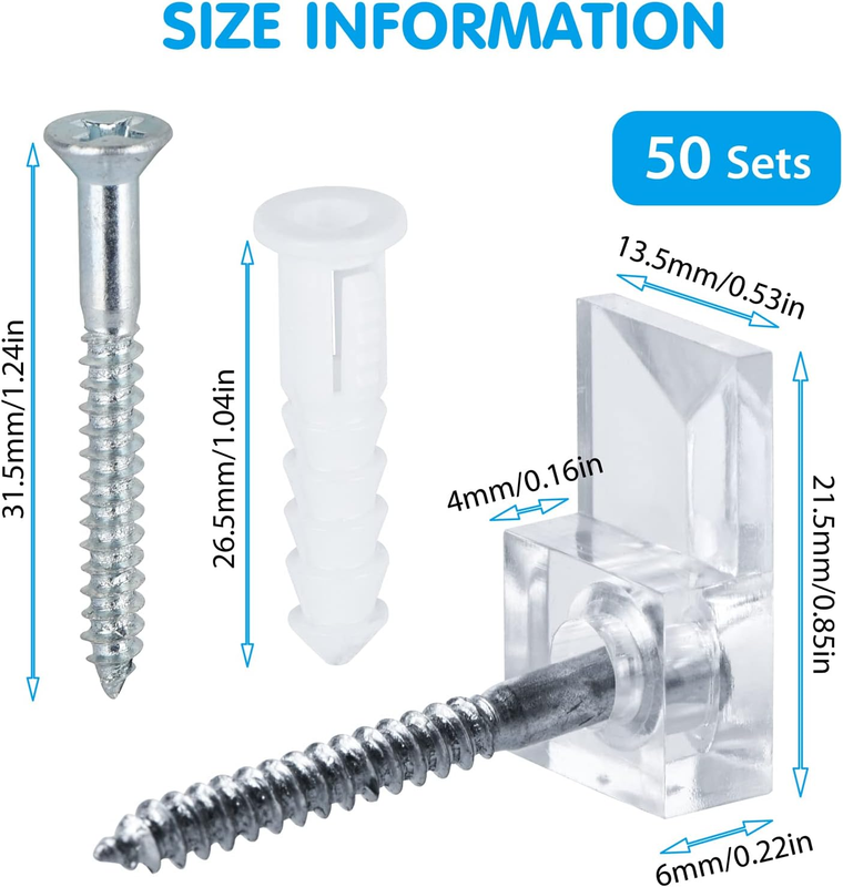 50 Sets of Mirror Holder Clip Kits Mirror Mounting Clips Glass Retainer Clips Ki