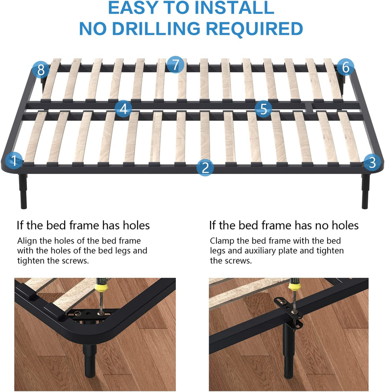 4Pcs Adjustable Height Bed Frame Support Legs, Extra Durable Steel Bed Support L