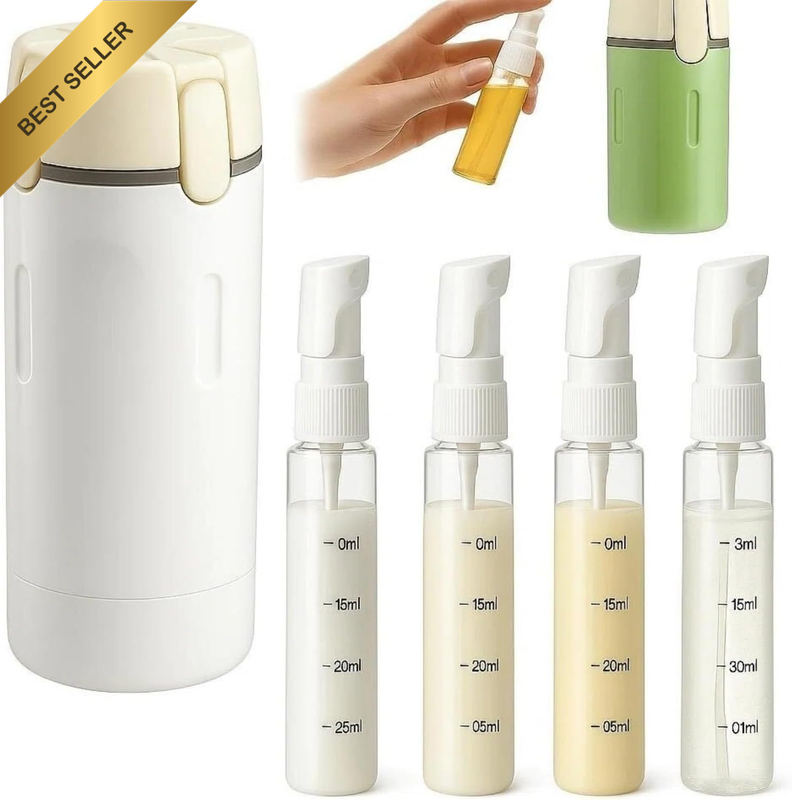 4 in 1 Travel Dispenser Bottle, Travel Size Toiletries, Refillable Shampoo Conta