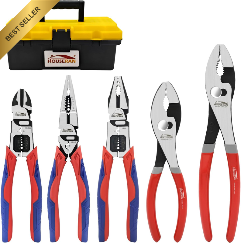 5-Piece Tool Set with Case Including 8-In and 10-In Slip Joint Pliers, 8.4” Need