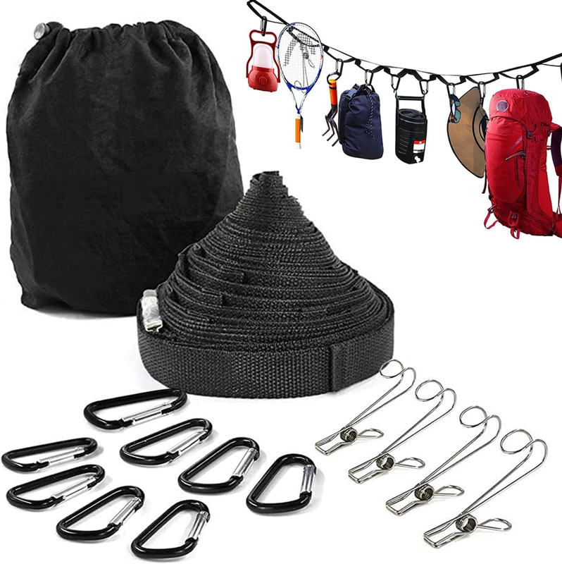 Heavy-Duty Camping Gear Hanging Kit – 19-Loop Strap with 8 Carabiners, 4 S-Hooks