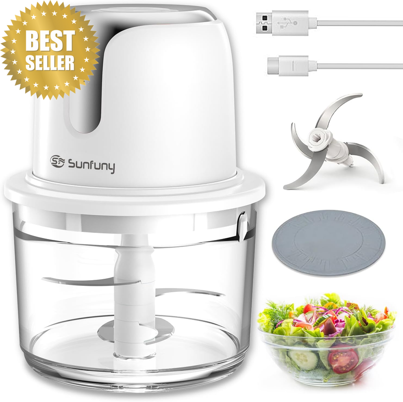 Food Processor Cordless, Small Food Chopper with 5-Cup Glass Bowl, 6000Mah Batte