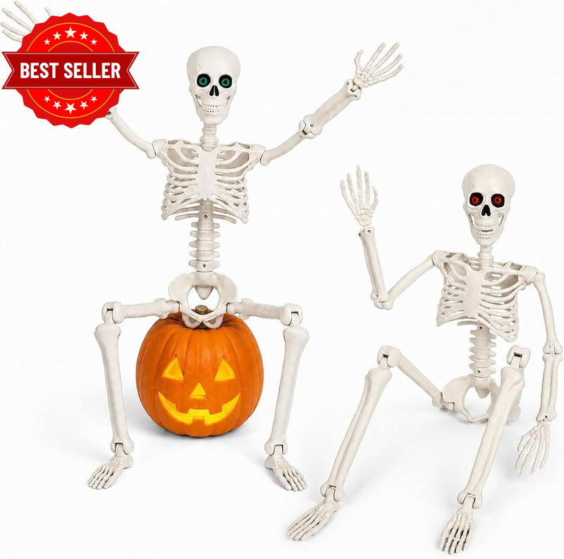 Halloween Skeleton Decorations - 2 Pack 90Cm Skeletons with Eyes