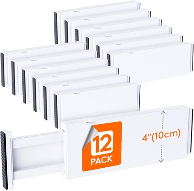 Lifewit 12 Pack Drawer Dividers Plastic 4'' High, 11-17'' Adjustable White 