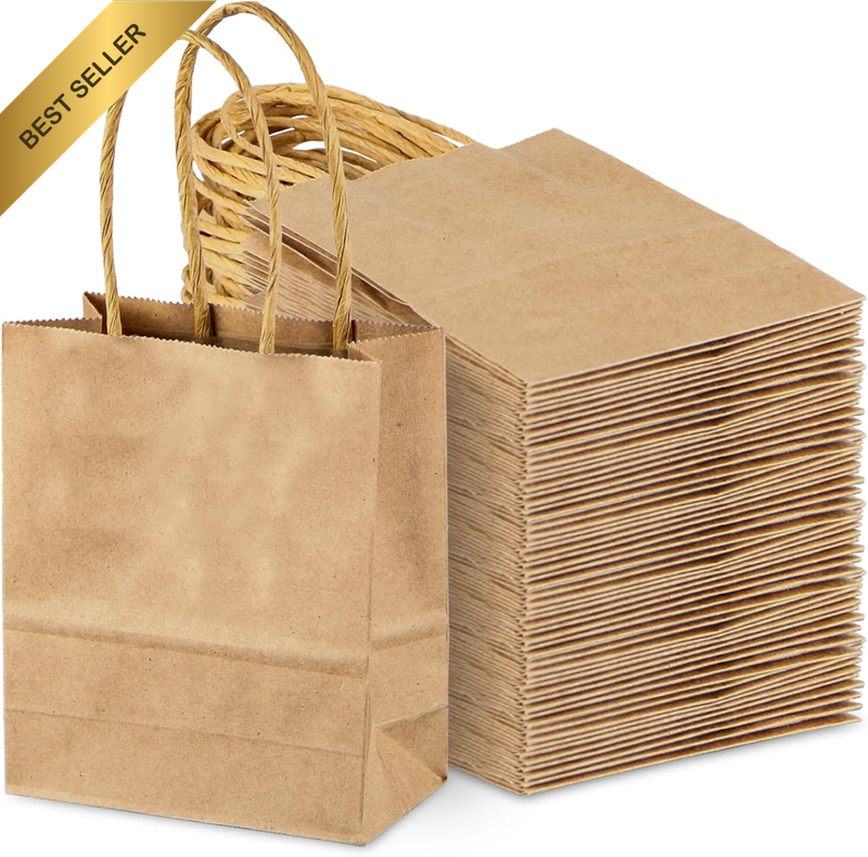 Brown Paper Gift Bags with Handles, Small Kraft Paper Bags for Party Favors and
