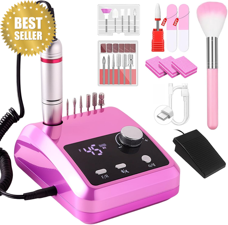 Electric Nail Drill Professional: 45000 RPM Nail File Kit Machine with LCD Displ