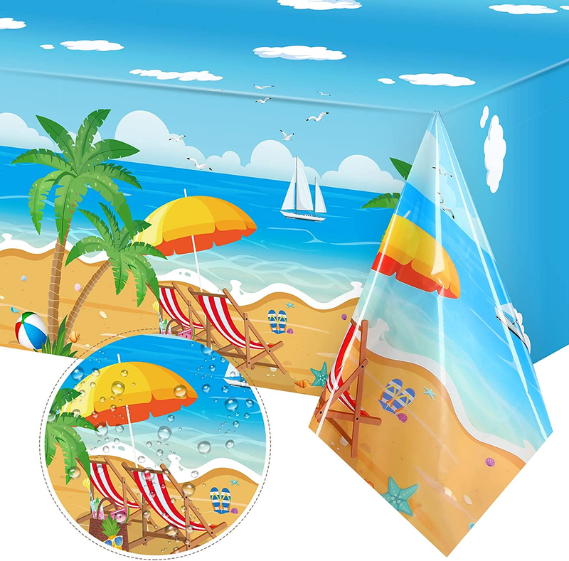 3 Pcs Summer Beach Tablecloths Plastic Hawaiian Party Table Cover Luau Palm Leav