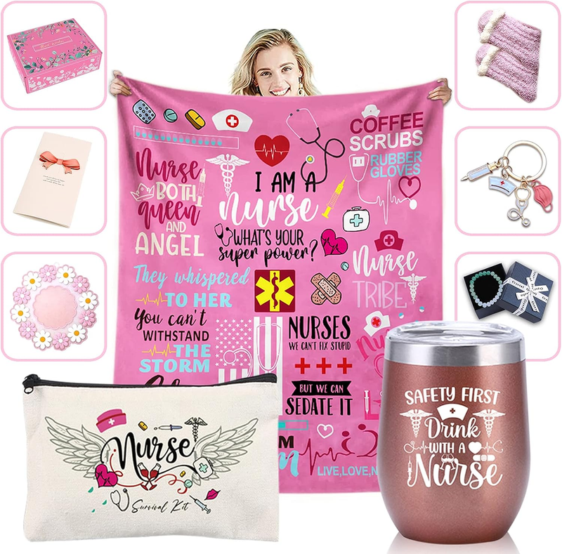 8PCS Nurse Gifts Box Nurse Gifts for Women,Warm Soft Flannel Throw Blanket