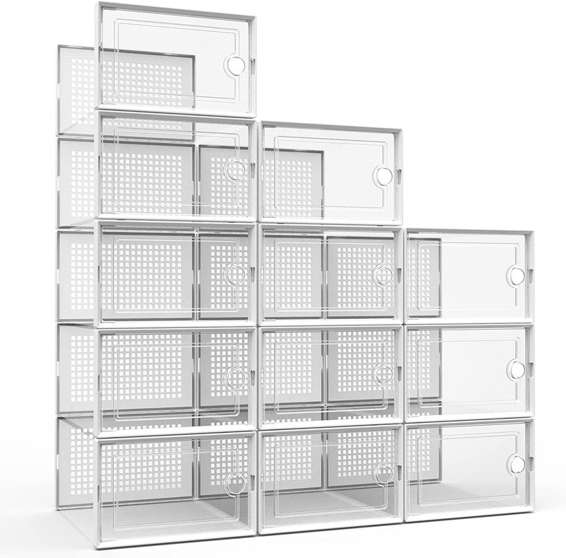 Large Shoe Organizer Storage Boxes for Closet, Fit Size 11,  Stackable Sneaker