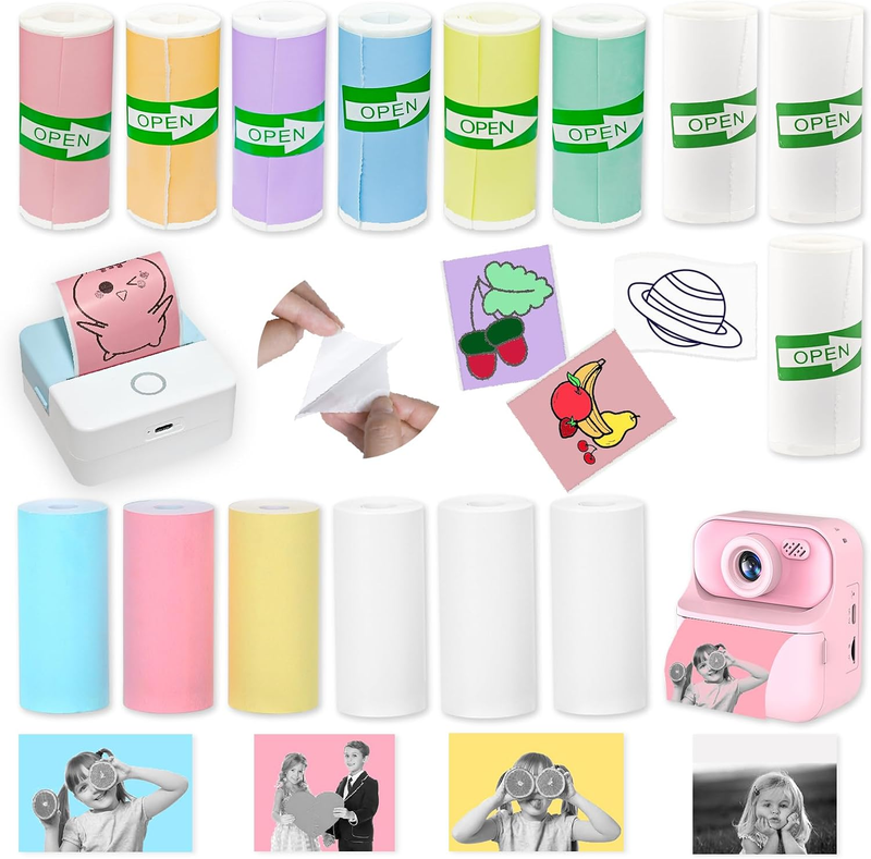 15 Rolls 2-In-1 Mini Printer Paper - 9 Sticky Rolls & 6 Plain Rolls Compatible w