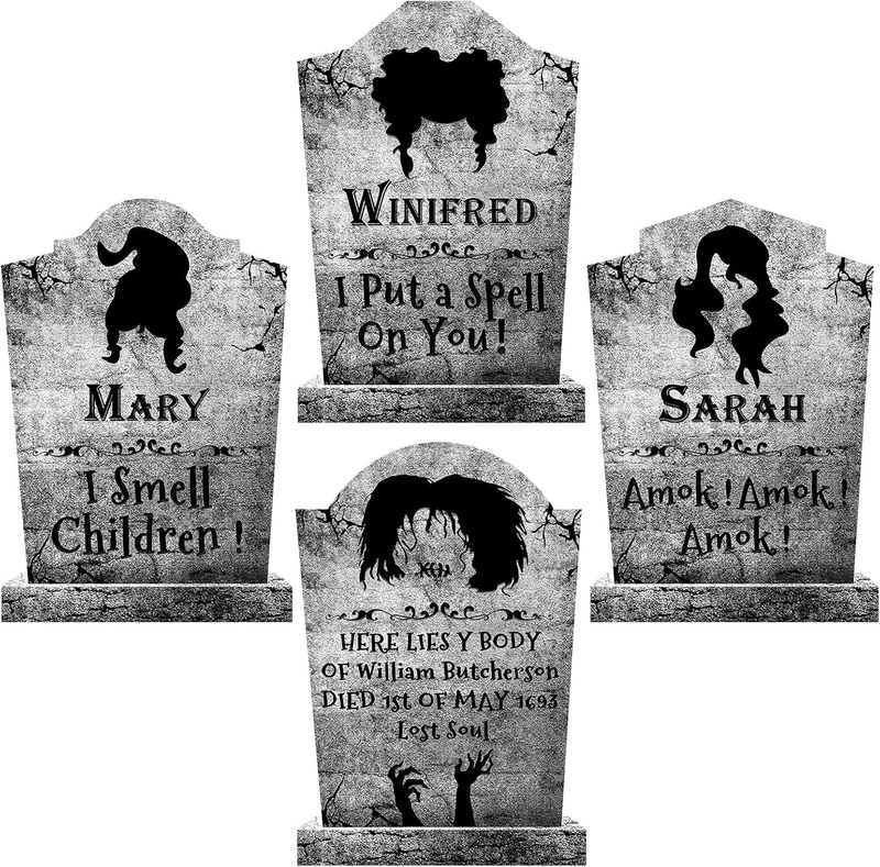 Outdoor Halloween Decorations, 4Ct Large Hocus Pocus Witches Tombstones, Gravest