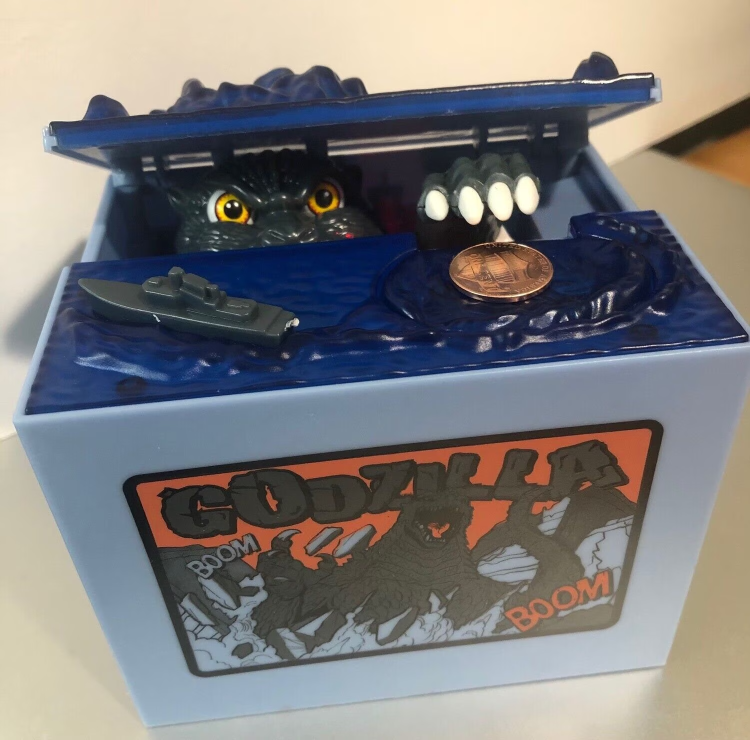 Godzilla Mischief Bank Coin Box LED Sound Gimmick Moving Figure New In Box