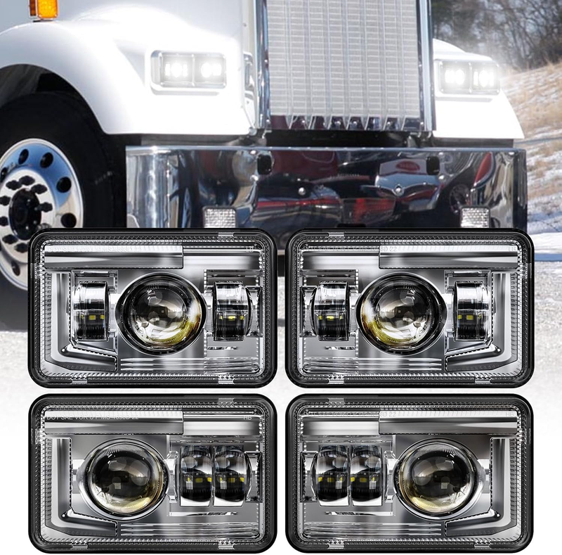 4PCS 4X6" LED Headlights for Peterbilt Kenworth Freightinger Ford Oldsmobile