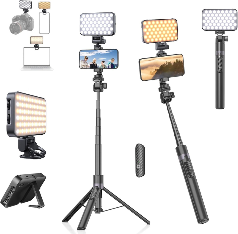Gahenwo Phone Tripod with Light 2000mAh, Video Kit with Fill Light, 68" Selfie S