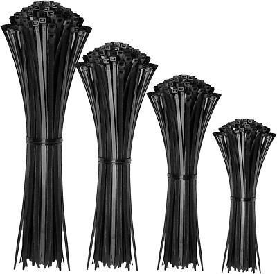 Cable Zip Ties 400 Pack Black Assorted Sizes 12 8 6 4 Multi-Purpose