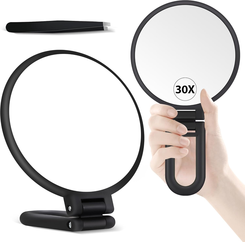30X Magnifying Mirror, Hand Mirror with Handle, Double Sided Hand Mirror with 30