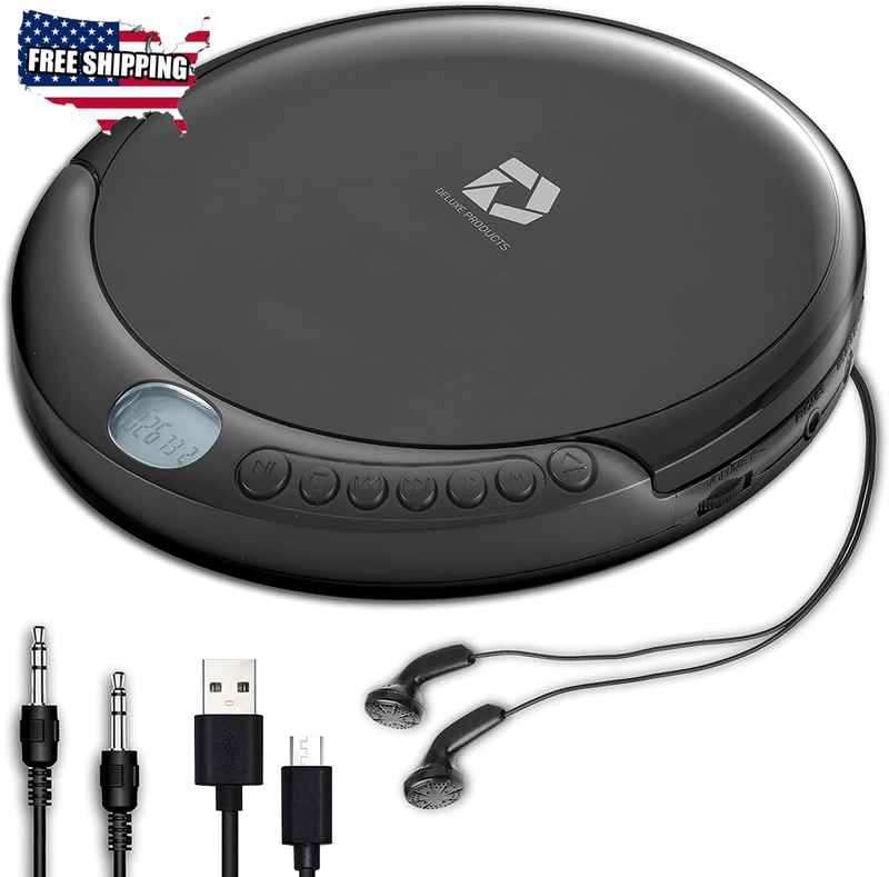 CD Player Portable with 60 Second anti Skip, Stereo Earbuds, Includes Aux in Cab