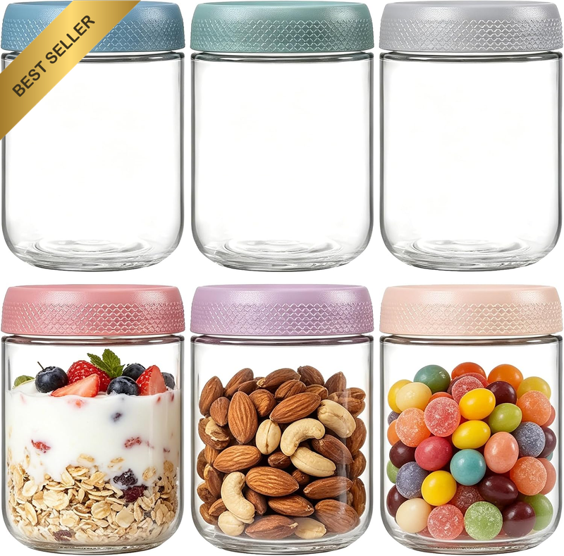 6-Pack 500Ml (16Oz) Overnight Oats Containers with Lids, Wide Mouth Glass Mason