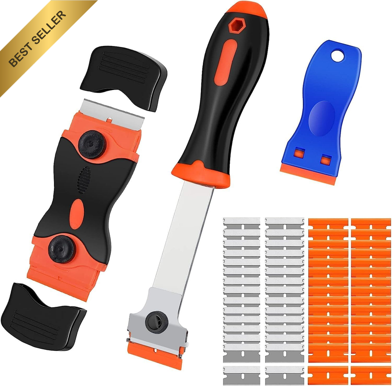 Razor Blade Scraper, 3 Pack Razor Scraper Tool with 30 Plastic and 30 Metal Razo