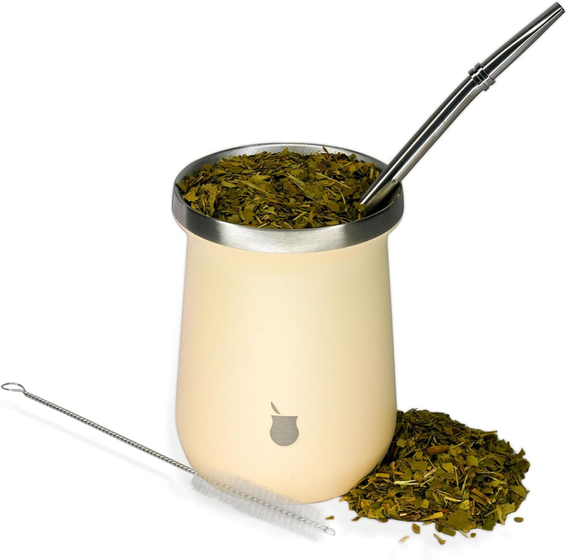 Yerba Mate Cup and Bombilla Set, 8 Oz Double Walled Stainles