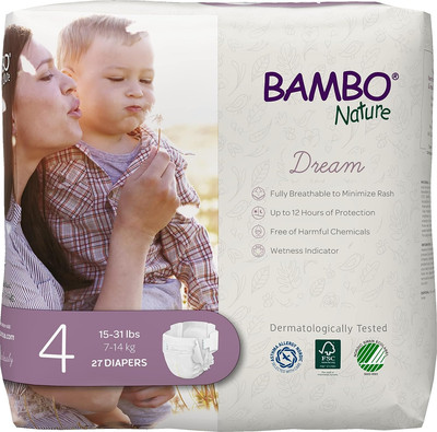 Bambo Nature Premium Baby Diapers (SIZES 0 to 6 AVAILABLE), Size 4, 27 Count