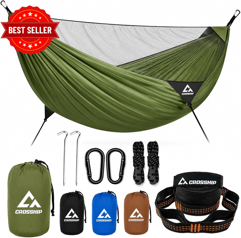 Camping Hammock with Mosquito Net – Portable Parachute Nylon Backpacking Hammock