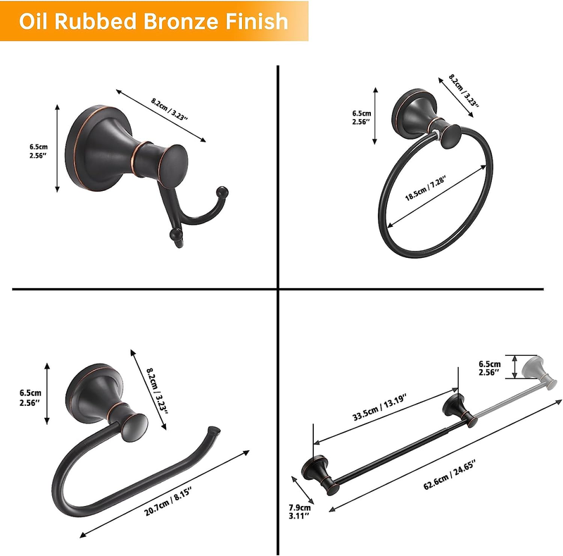 Oil Rubbed Bronze 4-Piece Bathroom Bath Set, Wall Mount Bathroom Hardware Fixtur