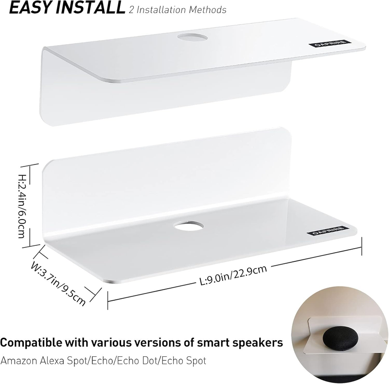 White Floating Wall Shelf Set of 2 - Easily Expand Wall Space - 9 Inch Acrylic W