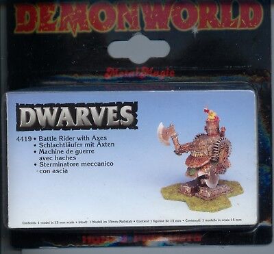 Demonworld Dwarven Dwarf Battle Rider with Axes MINT 15mm Lead...