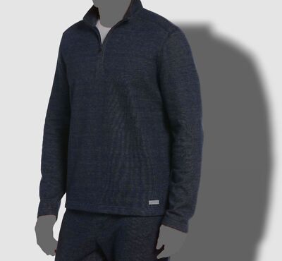 $55 Perry Ellis Men's Blue 1/4-Zip Long-Sleeve Textured Knit Sweater Size S
