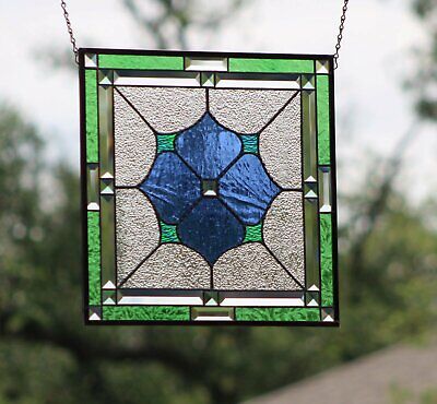 Handmade stained glass square pendant available in different color combinations and steel chain necklace