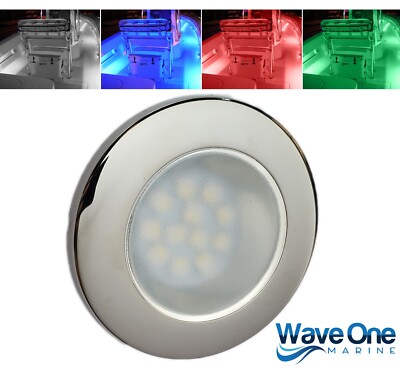 Wave One Marine | LED RGBW 2.75'' Flush Mount STAINLESS Courtesy Boat RV Light