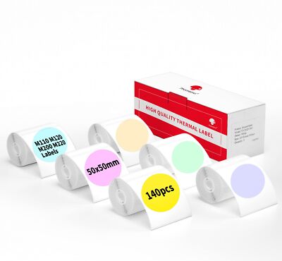 6-Roll Color Round Label 1.96''x1.96''50x50mm Compatible with M110/M120/M200/M2...