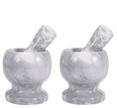 2er Set Marmor Mörser mit Stößel Massiver Gewürzmörser Kräutermühle Zerkleiner