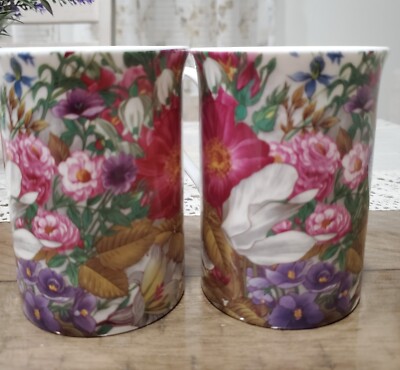 Set of 2 Stechcol Gracie Bone China Mugs ''MULTI WILDFLOWERS GARDEN'' 9 oz each