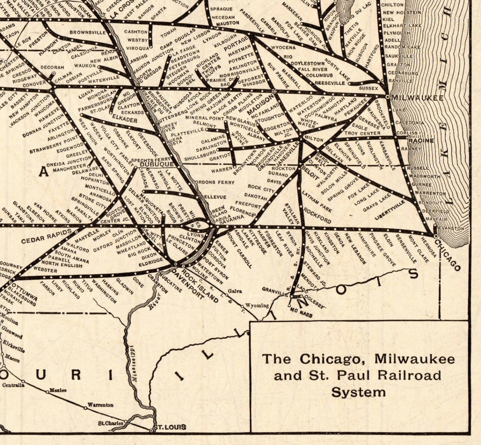 1907 Antique Chicago Milwaukee St Paul Railroad Map Vintage Railway Map 6538