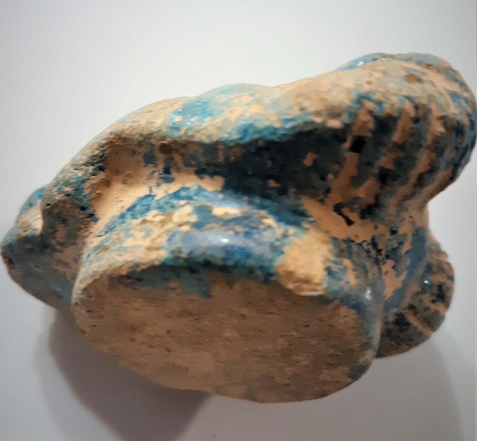 Terra Cotta Blue Faience Glazed Large Ram's Head