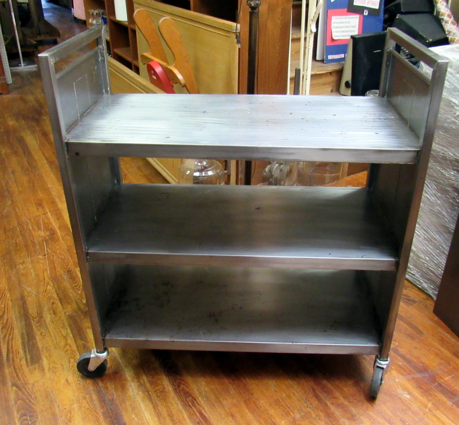 Vintage Industrial brushed steel rolling cart