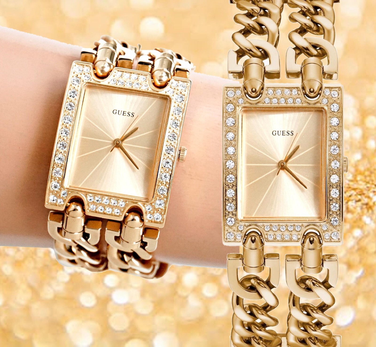Guess Watch Womens Watch U1121L2 Heavy Metal Swarovski Crystals IP-Gold New
