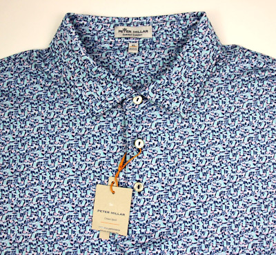 Peter Millar Polo Shirt XL Men's Blue Drinks Cocktails Summer Comfort NWT